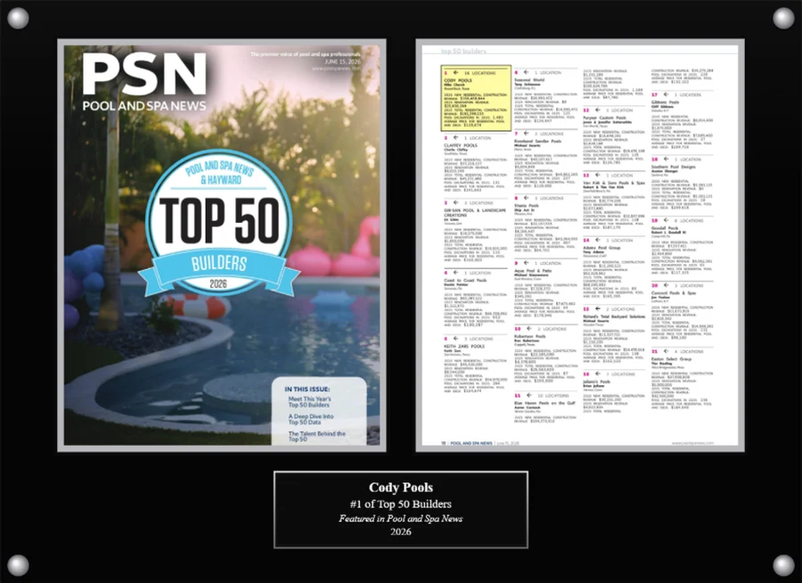 Cody Pools Top 50 Builders plaque, 2026
