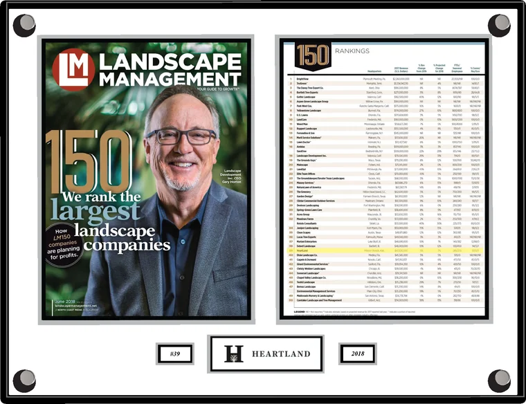 Heartland plaque, Landscape Management 150 2018, ranked number 39