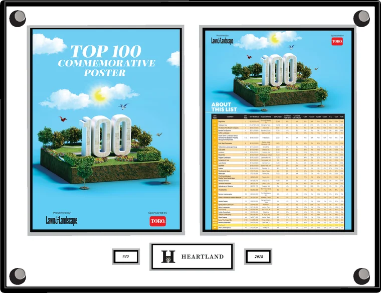 Heartland plaque, Lawn & Landscape Top 100 2018, ranked number 35