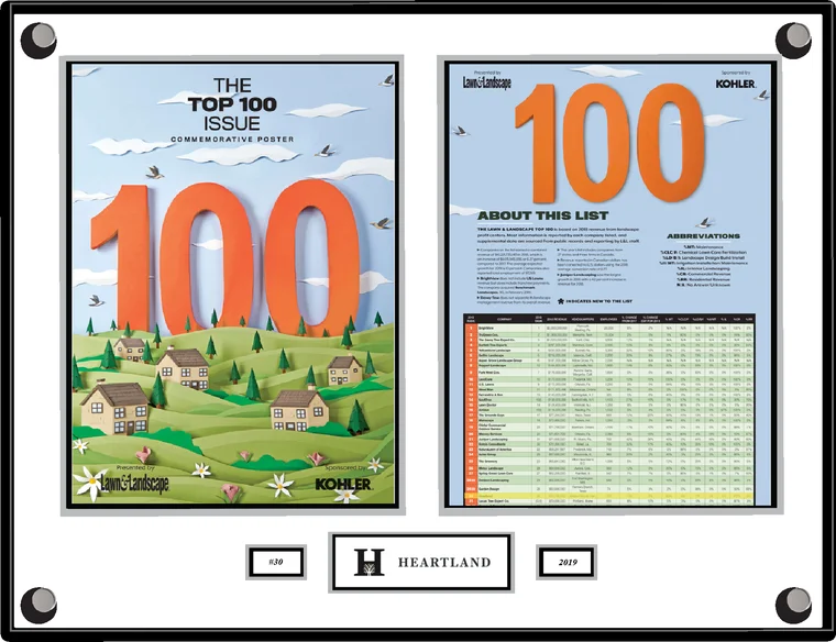 Heartland plaque, Lawn & Landscape Top 100 2019, ranked number 30