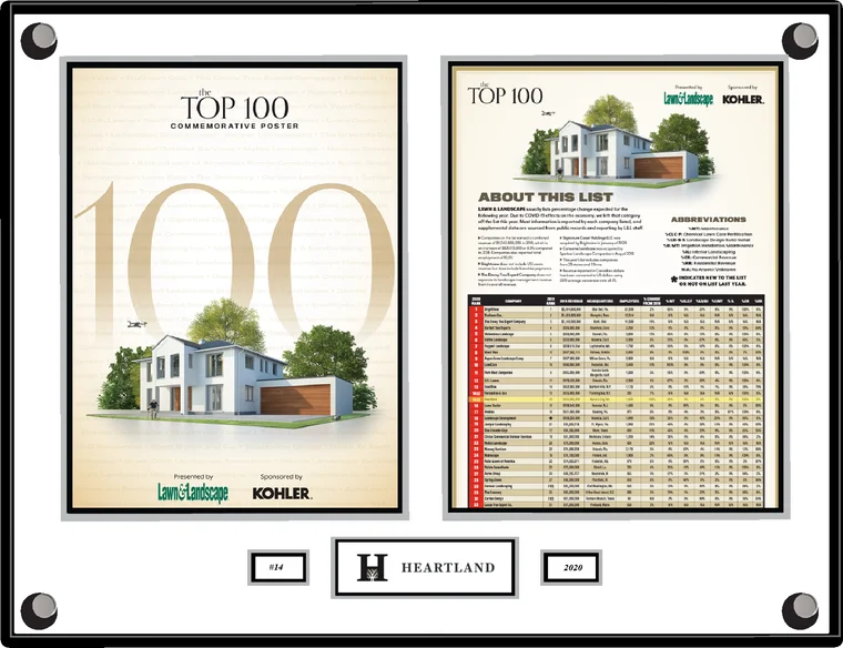 Heartland plaque, Lawn & Landscape Top 100 2020, ranked number 14