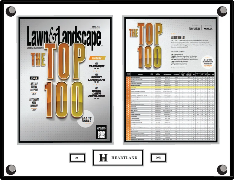 Heartland plaque, Lawn & Landscape Top 100 2023, ranked number 6
