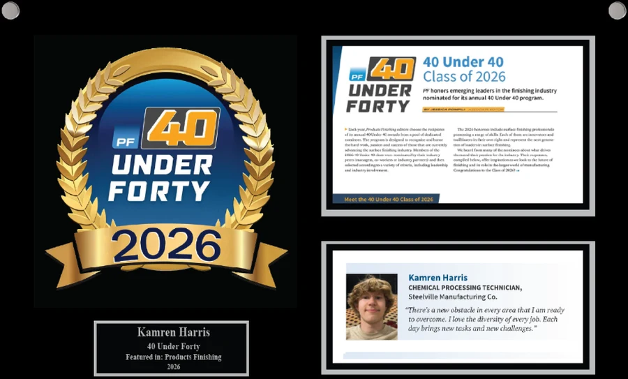 Award plaque pairing an award seal with the program feature and the honoree profile